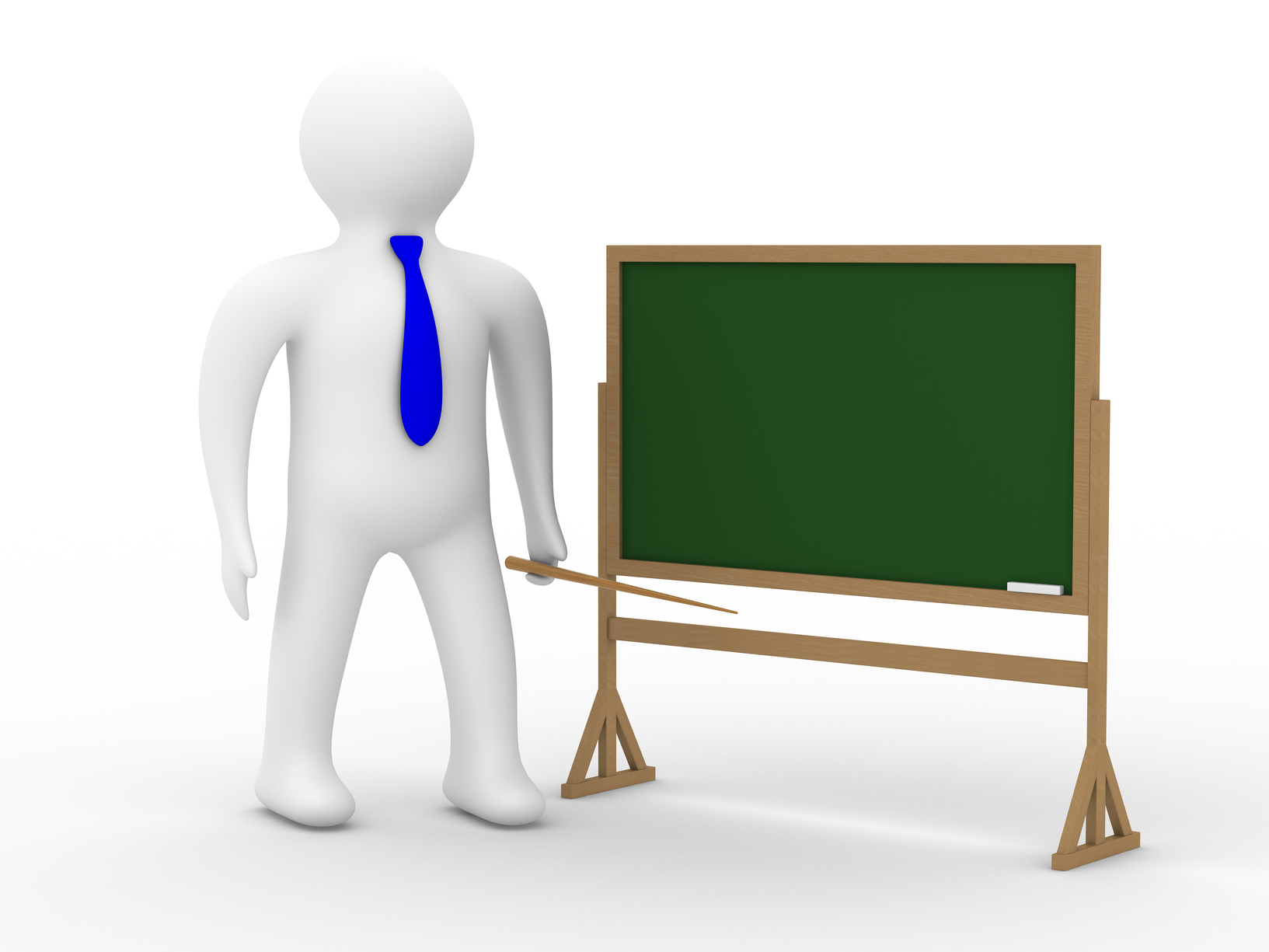 Teacher with a pointer at a blackboard. Isolated 3D image